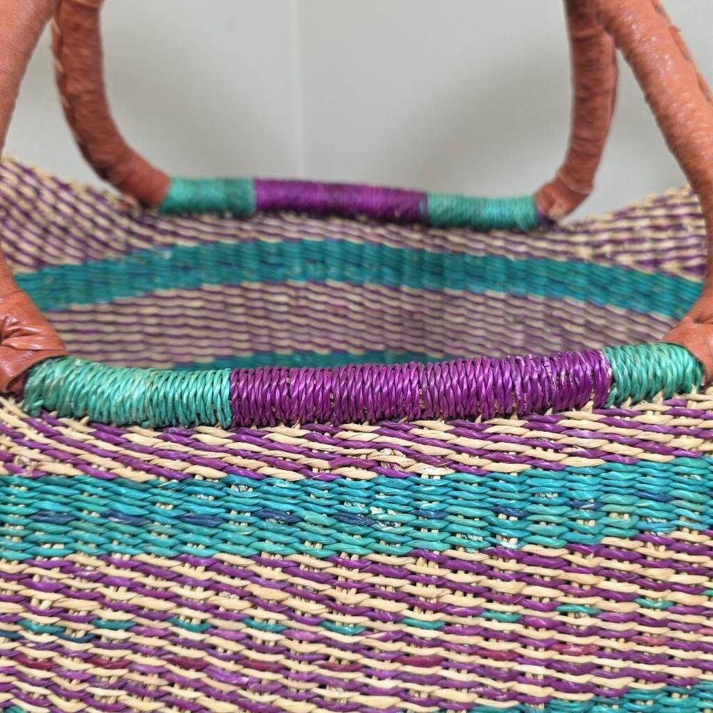 Large Handwoven Bolga Farmers Market Basket | Fair Trade Woven Tote - Picture 3 of 13